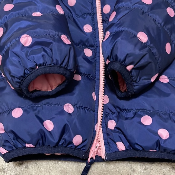 Carter’s Girls Winter Puffer Coat Navy with Pink Polka Dots - Picture 7 of 8